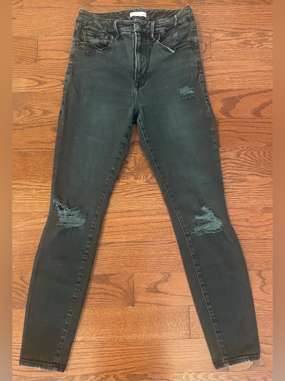 Good American Jeans Sz 4/27 Black Distressed Stretch Belt Loops